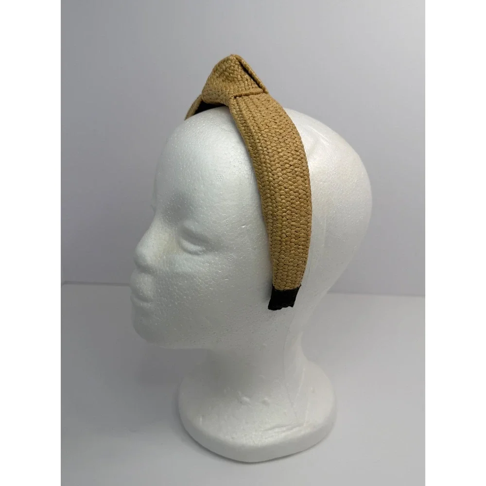 Woven Straw Knotted Headband Tan Raffia Top Knot Summer Boho Cottagecore Neutral